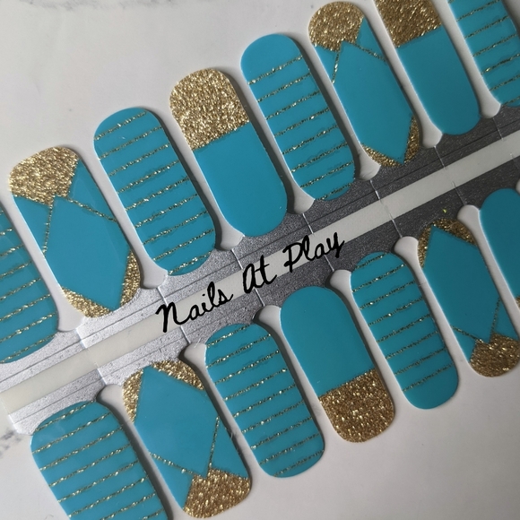 5 for $20 Nail Wraps- Teal & Gold Angles - Picture 3 of 8